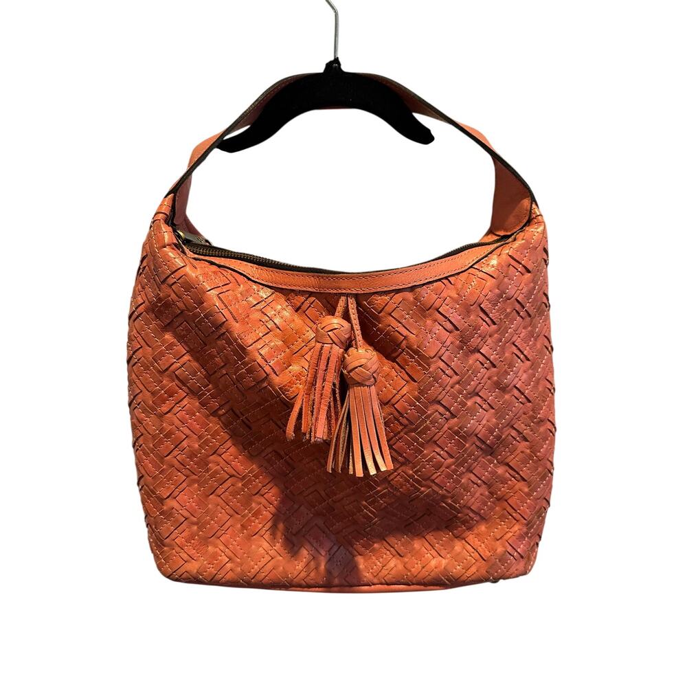 Patricia Nash Maissana Braided Stitched Leather Hobo Purse Burnt Coral